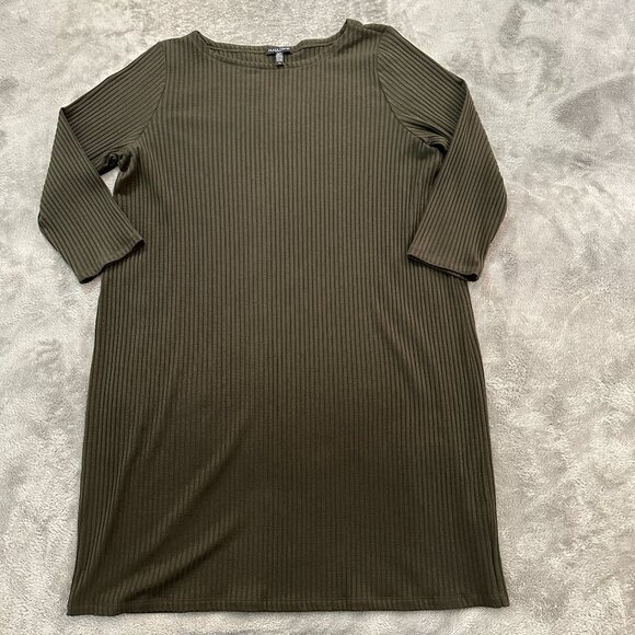Eileen Fisher Shift Dress Ribbed Olive Green Women's size 1X 1XL Boat Neck - Picture 1 of 6